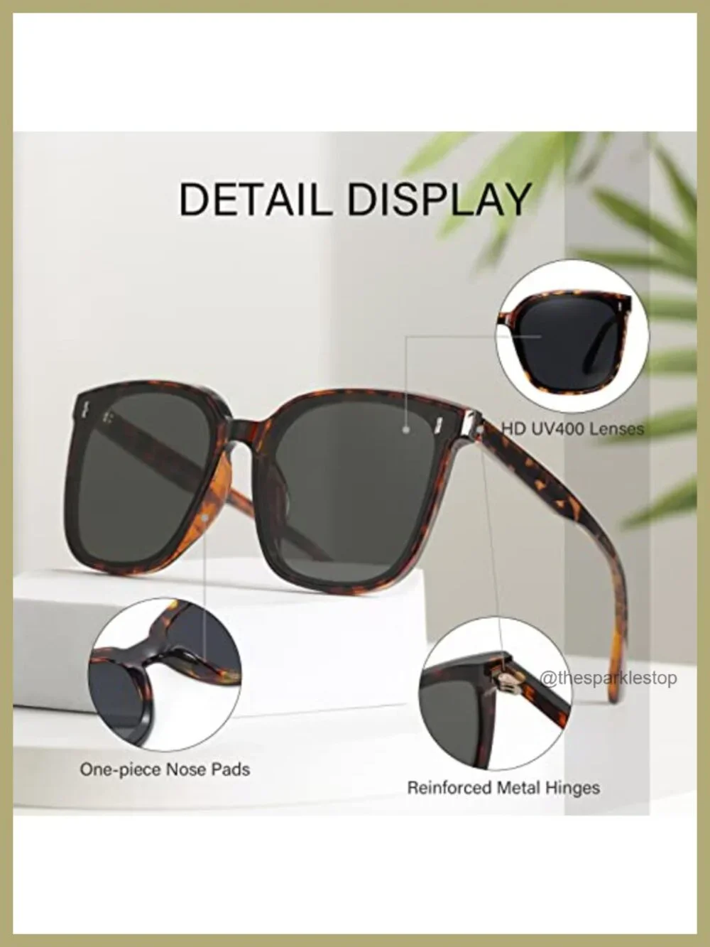 Retro Oversized Square Sunglasses for Women UV400 Protection TR90